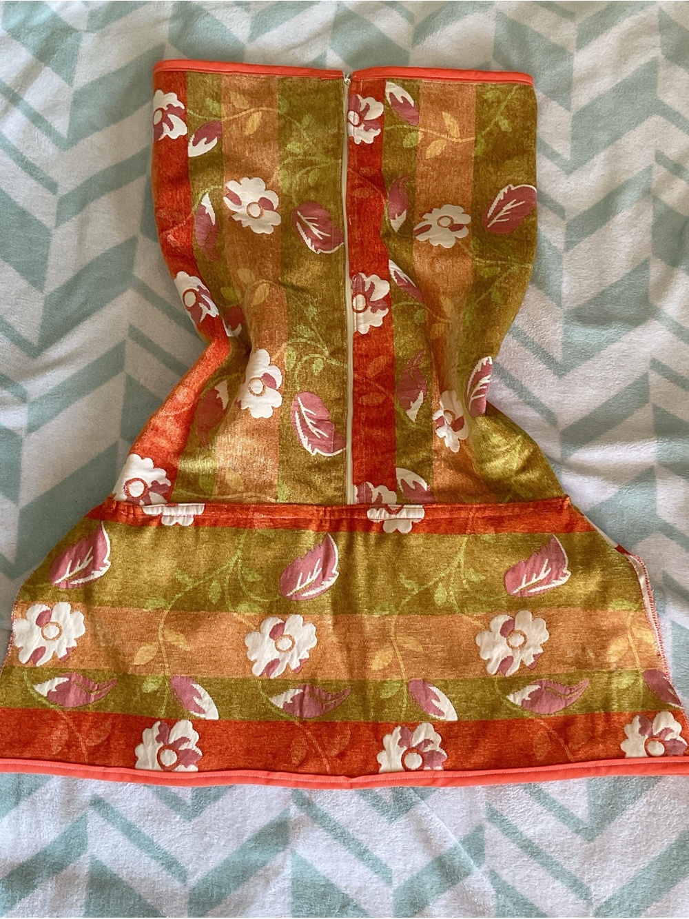 Orange and pink floral strapless dress